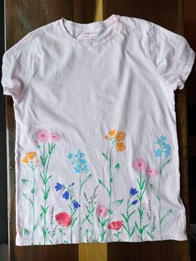 Crewcuts Light Pink Tee with Floral Design